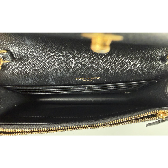 Saint Laurent Monogram Chain Wallet Bag Small Black Chevron Grained Leather - Picture 13 of 16